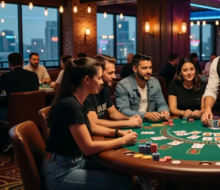 Blackjack asztal hangulatos, városi kaszinóéttermi környezetben