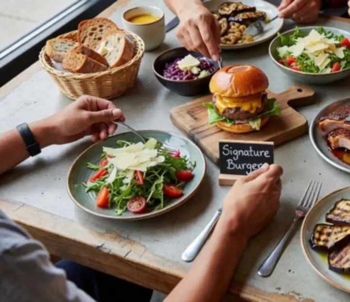 Megosztható grill tálak és street food fogások baráti asztalon